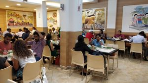 Restaurant interior at Murugan Idli Shop in Central Singapore