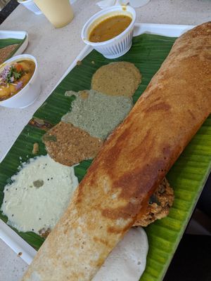 Dosai and chutneys at Murugan Idli Shop in Central Singapore