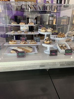 Display cinnamon rolls at Cinnaholic in Pearland