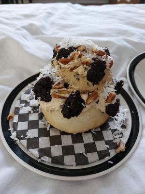 Toppings are Brownie, Coconut and Peanut Butter at Cinnaholic - 82nd Ave in Edmonton