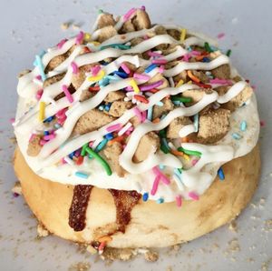 Cake Batter Frosting with Cookie Pieces & Rainbow Sprinkles! at Cinnaholic - 82nd Ave in Edmonton