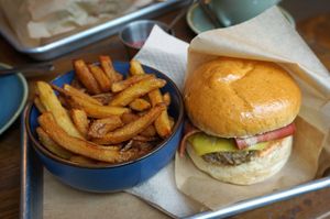 Bacon Cheeseburger + Fries at Mōpa in Paris