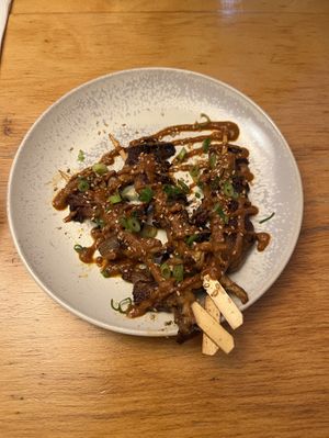 Brochettes: oyster mushroom skewers  at Mōpa in Paris