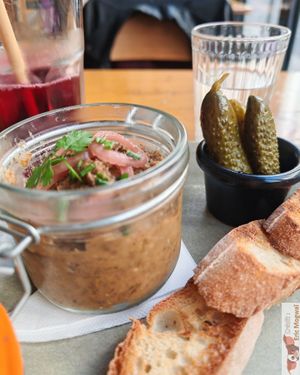 - Urban Pâté
Pickles and toasted bread at Mōpa in Paris