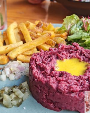 Bistro-style tartare
Beet, beans and condiments
Served with fries and salad  at Mōpa in Paris