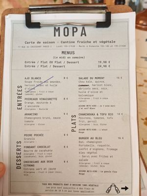 Menu at Mōpa in Paris