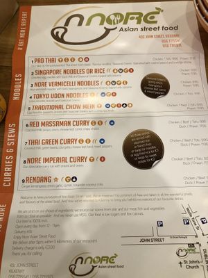 Menu at Nore in Kilkenny