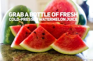 When in season; fresh cold-pressed Watermelon juice!! at Rawfully Yours Juice Bar & Cafe in Lasalle