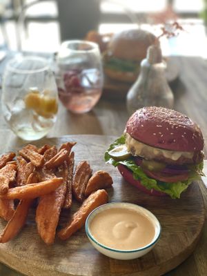 Vegan cheese burger  at Lisica Cafe in Maribyrnong