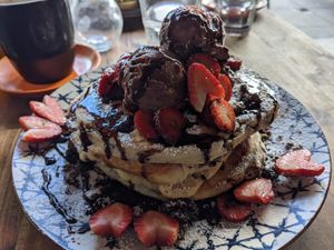 Vegan pancakes at Lisica Cafe in Maribyrnong