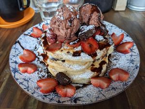 Chocolate pancakes at Lisica Cafe in Maribyrnong
