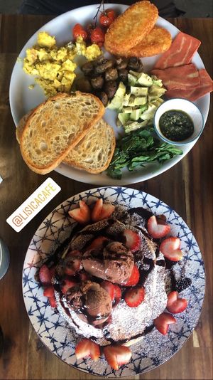 Chocolate pancakes and big breakfast  at Lisica Cafe in Maribyrnong