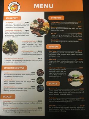 Food menu at Lisica Cafe in Maribyrnong
