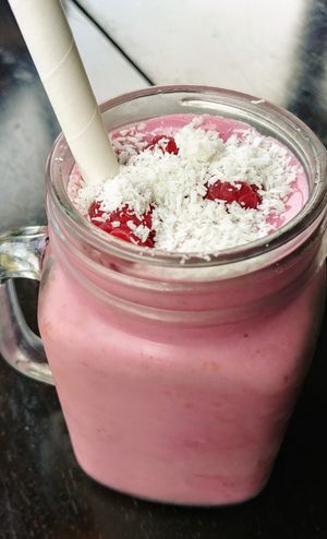 Raspberry and pink pitaya smoothie  at Lisica Cafe in Maribyrnong