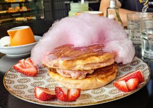 Pink Pataya pancakes at Lisica Cafe in Maribyrnong