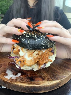 Jackfruit burger (delish) at Lisica Cafe in Maribyrnong