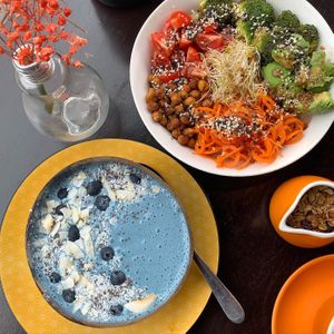 Smoothie bowl and quinoa bowl at Lisica Cafe in Maribyrnong