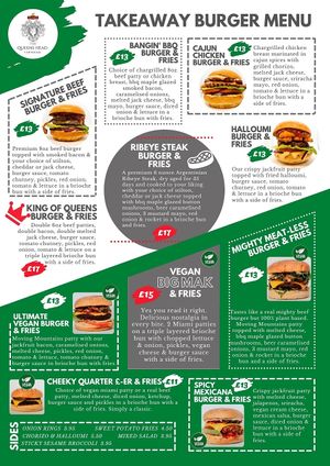 New burger menu at The Queens Head in Farnham