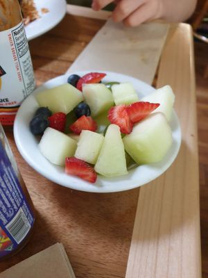 fruit comes with country burrito at Follow Your Heart Market & Cafe in Canoga Park
