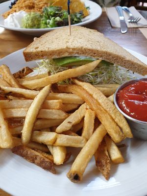 half sized ... plus fries at Follow Your Heart Market & Cafe in Canoga Park