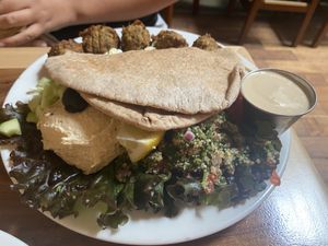 Mediterranean plate at Follow Your Heart Market & Cafe in Canoga Park