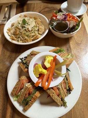 Club sandwich and Alfredo w/ Daring chicken   at Follow Your Heart Market & Cafe in Canoga Park