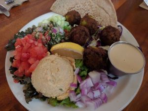 mezze plate at Follow Your Heart Market & Cafe in Canoga Park