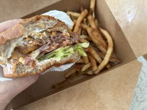 With fries!  at Follow Your Heart Market & Cafe in Canoga Park