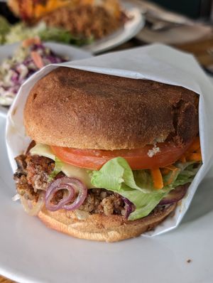 The supreme nut burger at Follow Your Heart Market & Cafe in Canoga Park