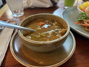 Mushroom Lentil Soupp  at Follow Your Heart Market & Cafe in Canoga Park