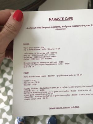 Menu is vegan. Breakfast can be vegetarian as it shows.  at Dar Anis Yoga Studio in Marrakech