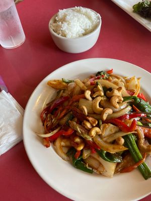 Cashew stir fry with extra vegetables  at Everest Kitchen in Wendell