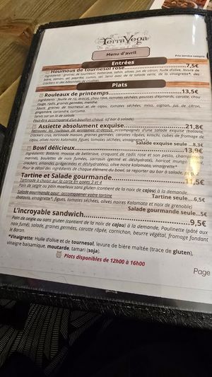 Part of menu at Terra Vega in Nantes