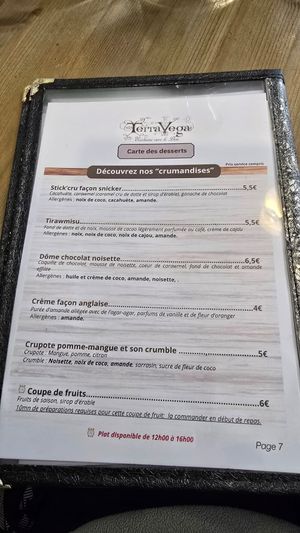 Part of menu at Terra Vega in Nantes
