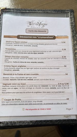 Dessert menu July 2025  at Terra Vega in Nantes