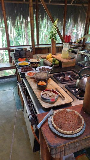 Breakfast buffet at Universo Pol Bamboo Hostel in Morro De Sao Paulo