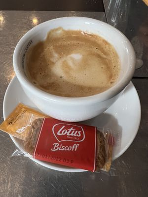 Coffee with almond milk and vegan biscuit  at Cañada de Garachico in Tenerife