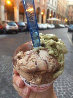 Peanut choc, pistachio and dark choc at Gelateria Gianni in Bologna