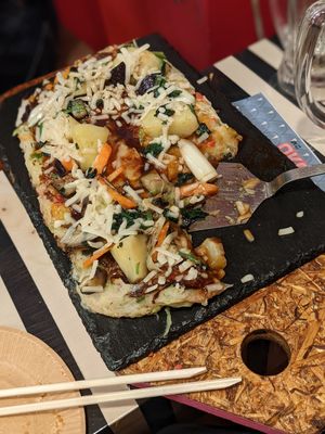 Okonomiyaki at OKO Okonomiyaki in Osaka