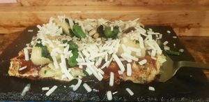 Vegan okonomiyaki (size small but it was still big haha) at OKO Okonomiyaki in Osaka