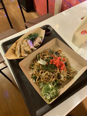 Vegan Gyoza and yaki soba  at OKO Okonomiyaki in Osaka