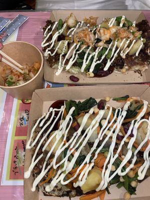 Okonomiyaki and kimchi  at OKO Okonomiyaki in Osaka