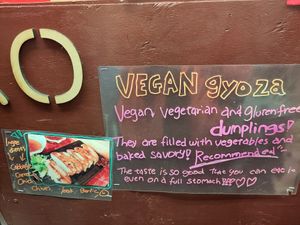 Vegan gf Gyoza sign at OKO Okonomiyaki in Osaka