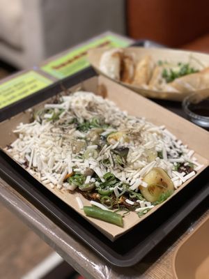 Mushroom, potato, eggplant, shallot and green bean okonomiyaki with vegan cheese  at OKO Okonomiyaki in Osaka