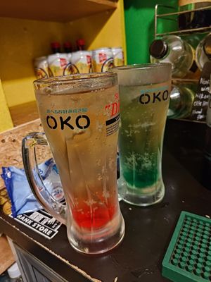 Our own drinks at OKO Okonomiyaki in Osaka