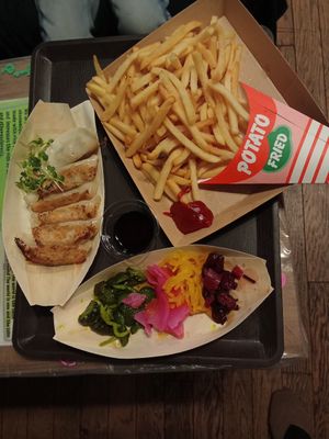 Gyoza, Japanese Pickles And Fries. at OKO Okonomiyaki in Osaka