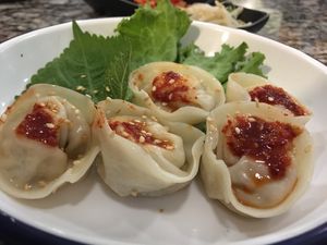 Vegan tofu and veggie dumplings - super yummy! But quite a small portion for the price at Super Seoul  in Bangkok