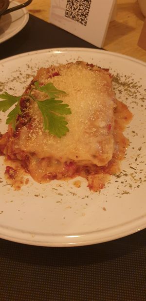 Vegan lasagna at CactusCat Bar in Barcelona