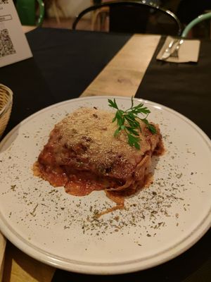 Home made lasanya at CactusCat Bar in Barcelona