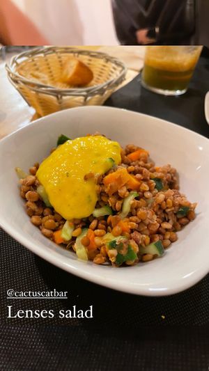Ensalada de lentejas con aderezo de mango (incluida en el menú) at CactusCat Bar in Barcelona